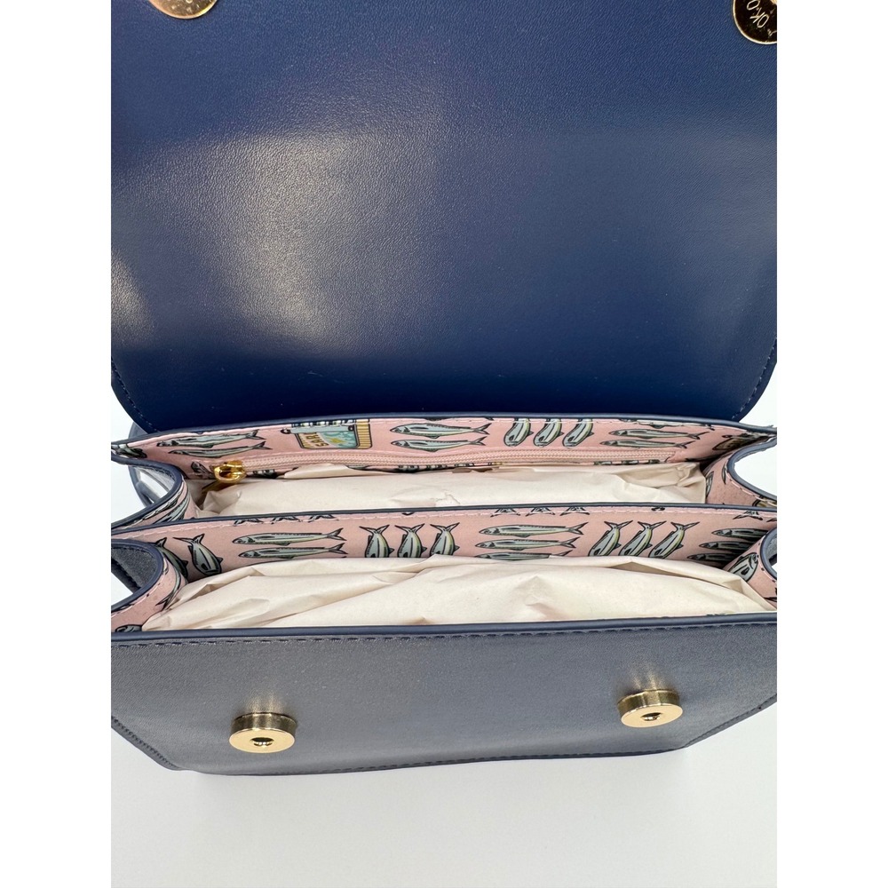 Betsey Johnson Sardine Navy Pink Leather Crossbody Top Handle Purse - Picture 11 of 14